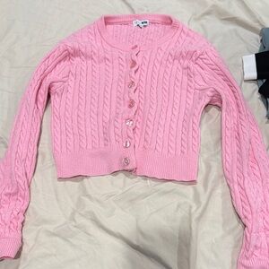 Fashion Nova Pink Cable-Knit Button Cardigan